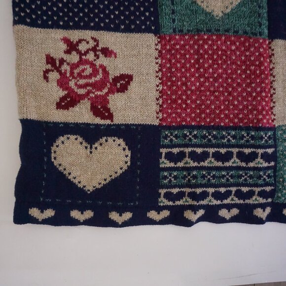 Vintage Maggie Lawrence Patchwork Heart Rose Sweater Tunic Long Sleeve XL - Picture 6 of 11